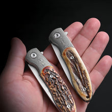 将图片加载到图库查看器，Handmade M390 powder steel folding knife, deer antler handle pocket knife
