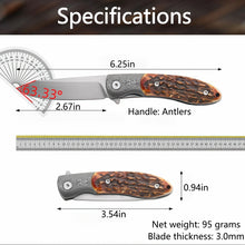 将图片加载到图库查看器，Handmade M390 powder steel folding knife, deer antler handle pocket knife
