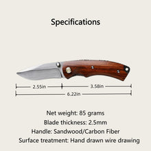 将图片加载到图库查看器，Hand drawn M390 powder steel folding knife, pocket knife, sand iron wood and carbon fiber handle
