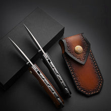 将图片加载到图库查看器，Hand drawn M390 powder steel folding knife, pocket knife, sand iron wood and carbon fiber handle
