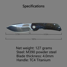 将图片加载到图库查看器，M390 powder steel folding knife, TC4 titanium alloy handle

