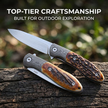 将图片加载到图库查看器，Handmade M390 powder steel folding knife, deer antler handle pocket knife
