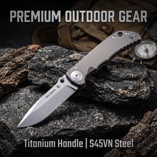 将图片加载到图库查看器，Folding knife, titanium alloy handle S45VN powder steel EDC cutting tool

